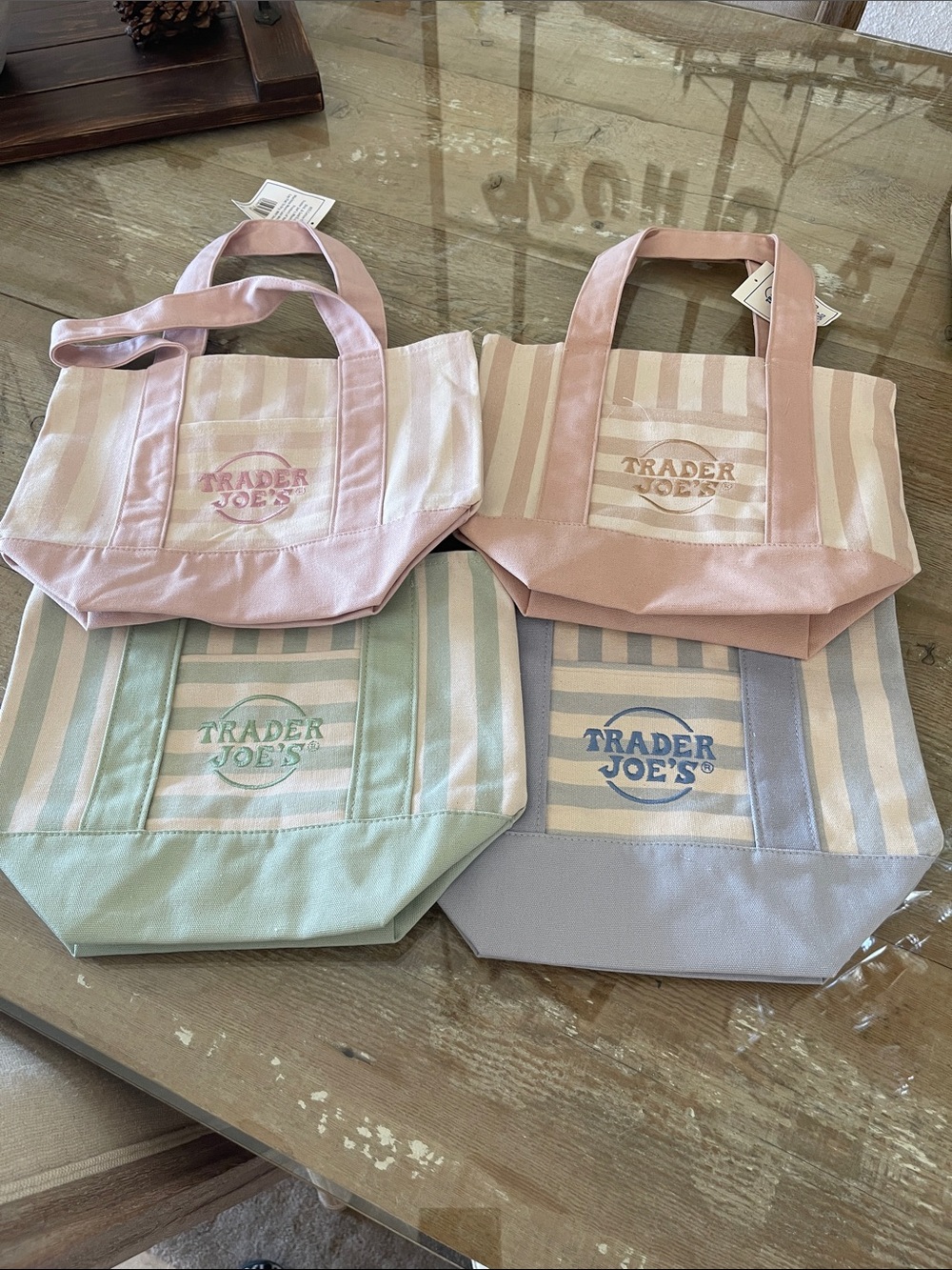 Pastel Strip Canvas Tote Bag - Set of 4